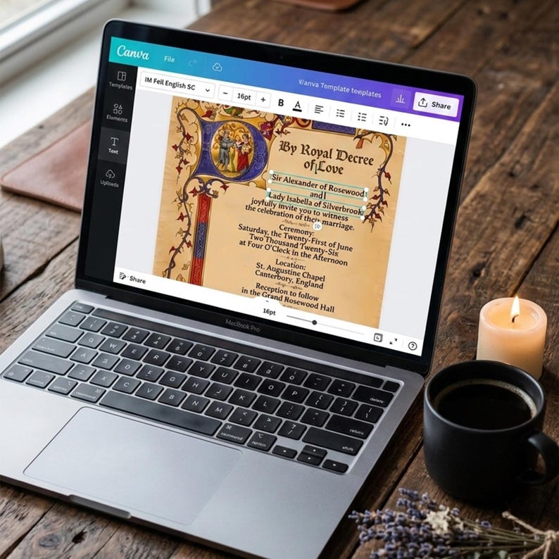 Medieval Wedding Invitation | Printable A4 Vintage Royal Invitation | Editable Canva Template | image 7