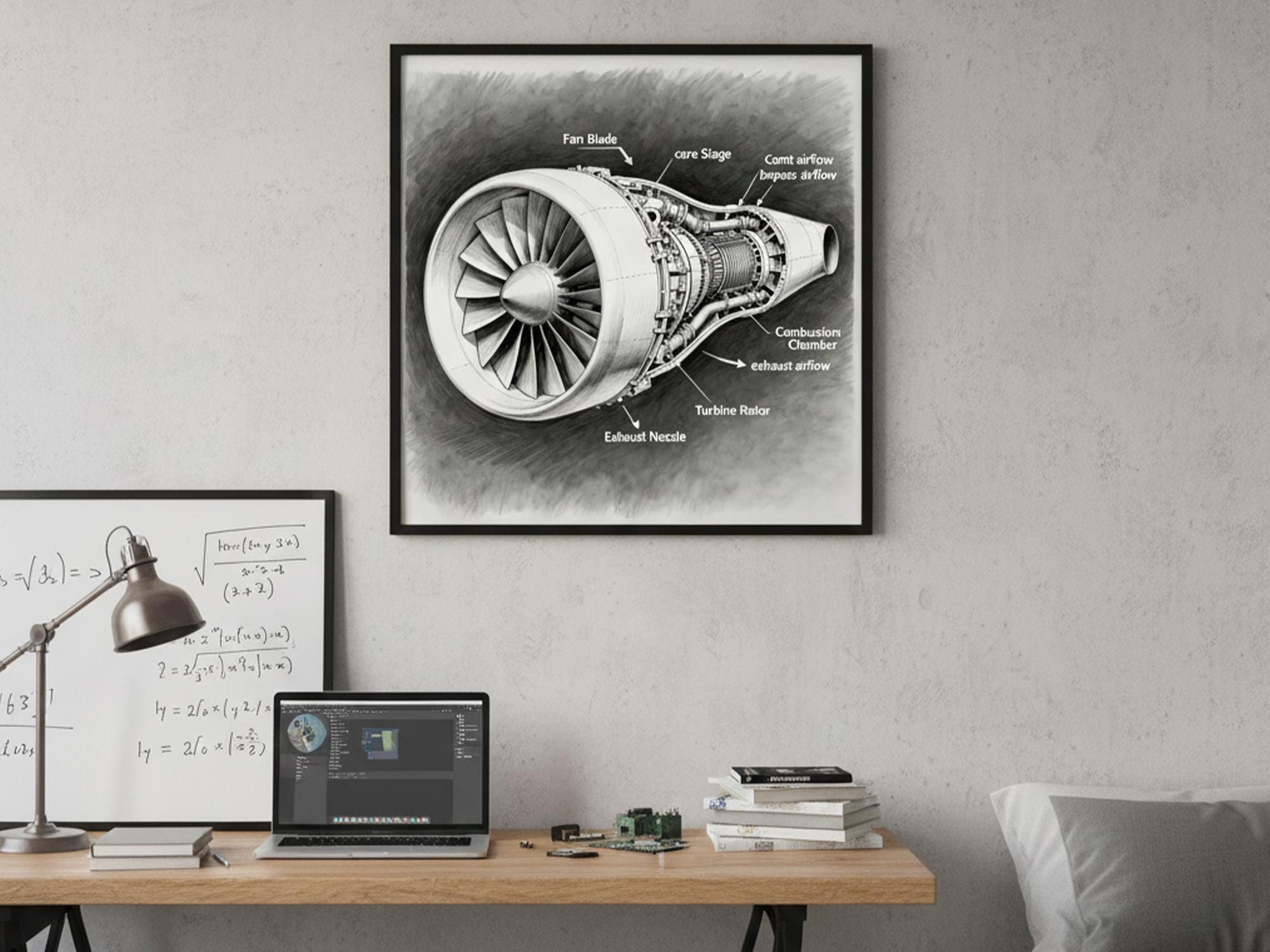 Jet Engine Art Printable: Technical Blueprint, Exploded View ...