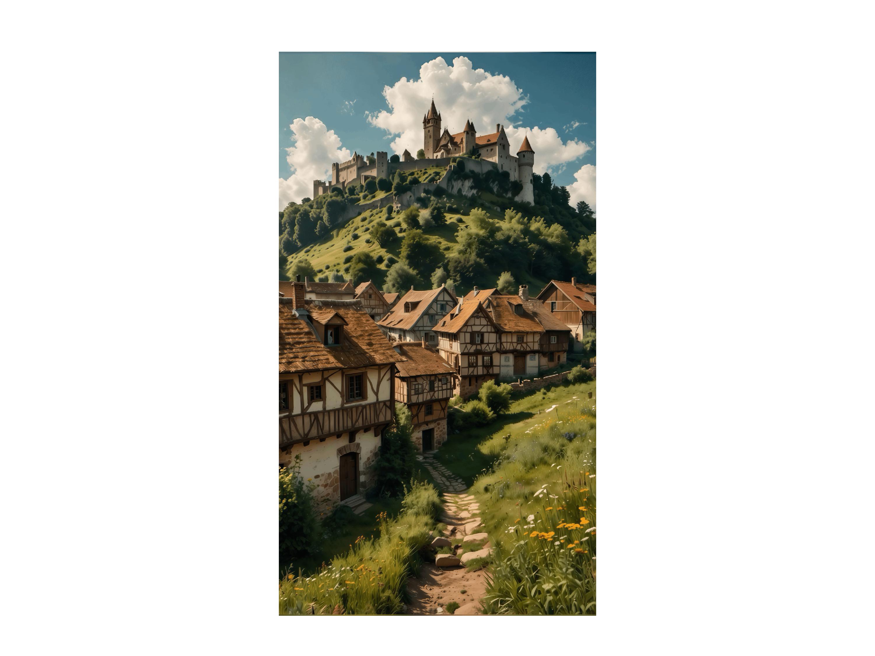 Rustic Medieval Images Medieval Village Art Print | Rustic Historical Town Scene (digital ...