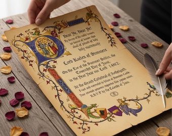 Royal Medieval Wedding Invitation Template – Vintage Luxury Canva Template, A4 A6