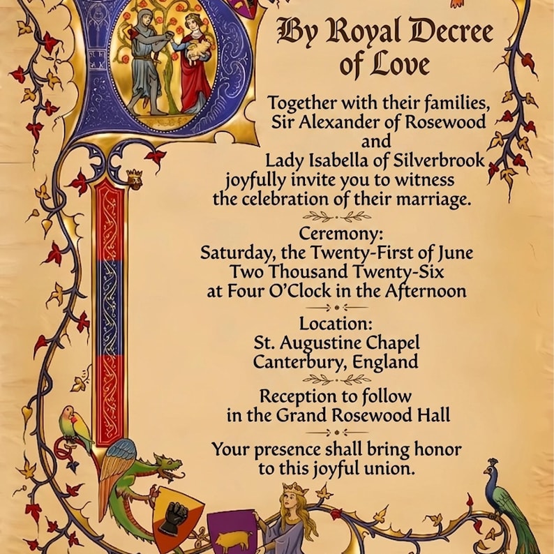 Medieval Wedding Invitation | Printable A4 Vintage Royal Invitation | Editable Canva Template | image 2