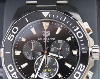 TAG HEUER CAY111A.BA0927 Aquaracer Chronograph, schwarzes Zifferblatt, Herrenarmband, Edelstahl, Quarz, 43 mm