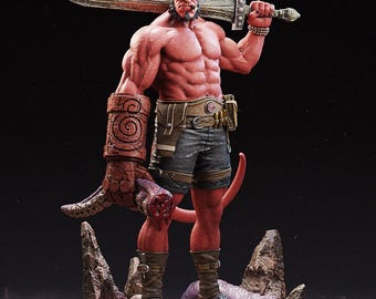 Demon Stone Arm Brute STL | 3D Print Figurine Muscle Occult Warrior | Printable Stl Horned Fighter Model | Display Titan