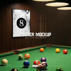 Billiard Room Poster Mockup | Dark Interior Mockup (Digital Download)