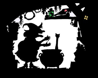 De keuken van de heks (A4-afdruk met silhouet)