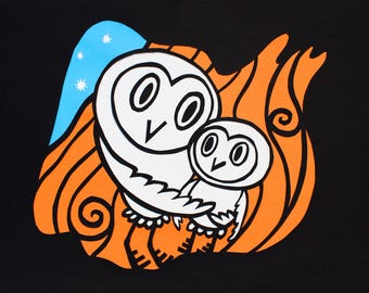 Kerkuil moeder en baby (A4 silhouetprint)