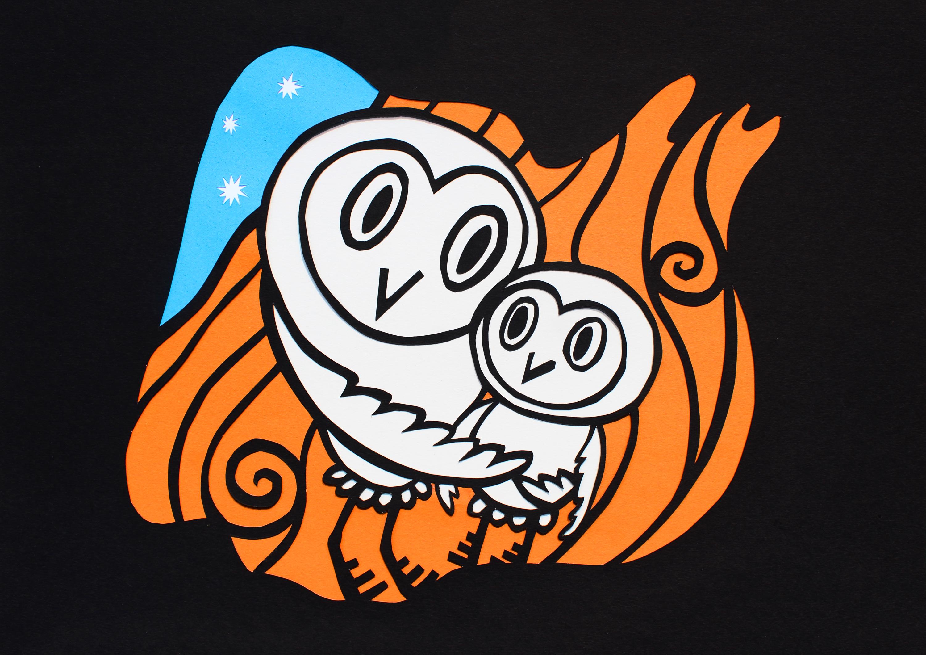 Mother and Baby Barn Owl (A4 Silhouette Print)