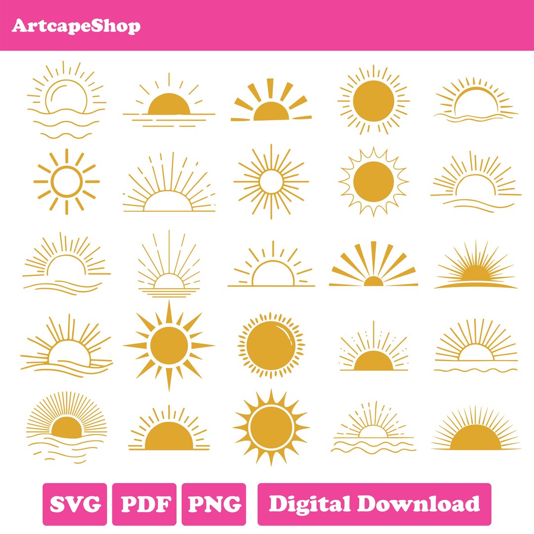 Sun Svg Bundle, Sun Svg, Sunrise Svg Bundle, Sun Svg Cut File, Sunrise ...
