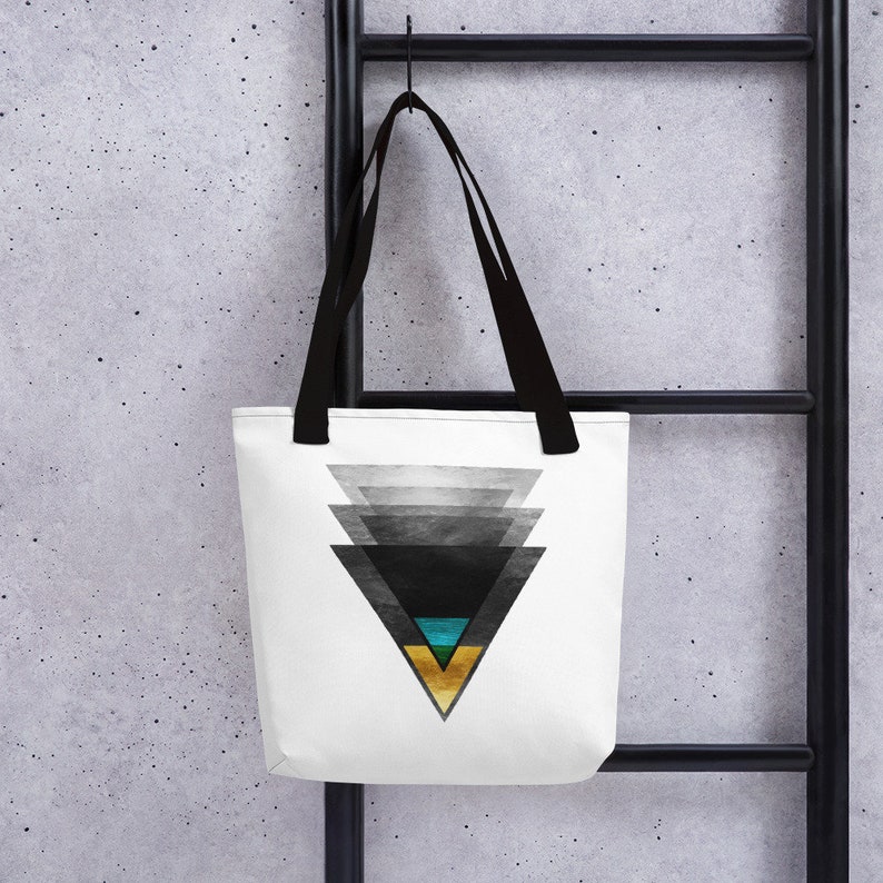 Downbeat Ode to Jazz contemporary triangle art Modern Dynamic Abstract Geometric Multi-purpose bag Minimalist Triangle Tote Bag