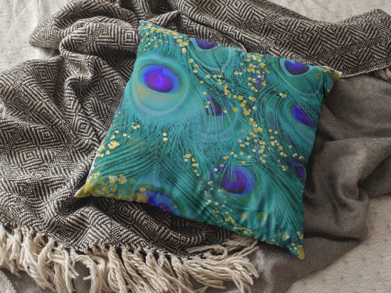 Teal Peacock Pillow 22 Inch Peacock Bedding Home Decor Etsy