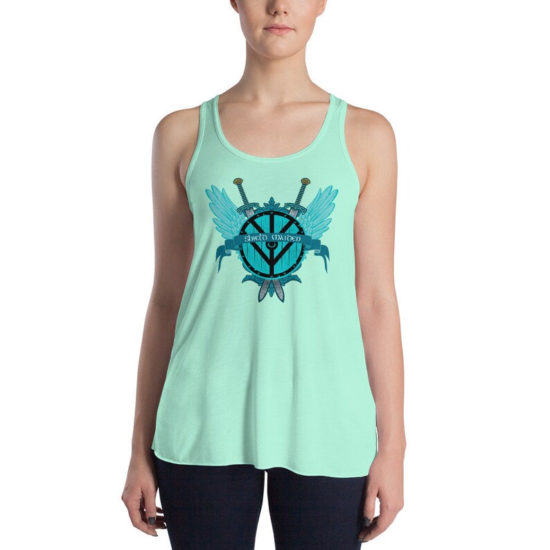 swords teal popular Shield Maiden Tank Women/'s Flowy Racerback Tank Top for Badass Viking Women Warriors Winged teal shield black