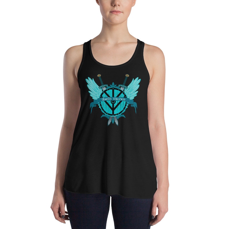 swords teal popular Shield Maiden Tank Women/'s Flowy Racerback Tank Top for Badass Viking Women Warriors Winged teal shield black