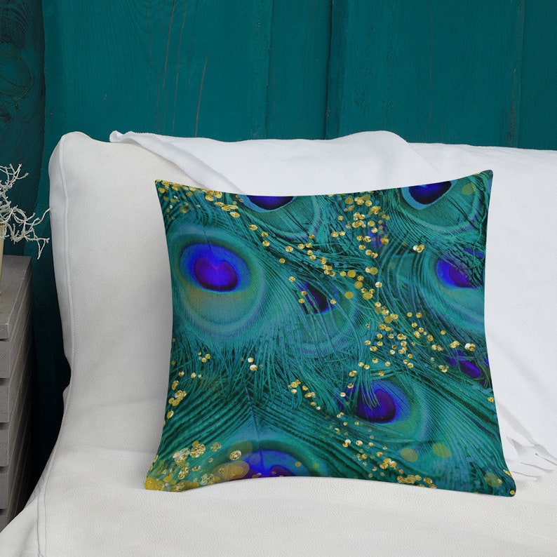 Teal Peacock Pillow 18 inch Peacock Bedding home decor Etsy