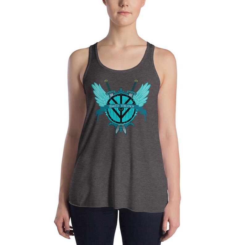 swords teal popular Shield Maiden Tank Women/'s Flowy Racerback Tank Top for Badass Viking Women Warriors Winged teal shield black