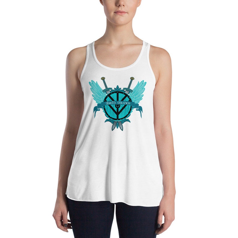 swords teal popular Shield Maiden Tank Women/'s Flowy Racerback Tank Top for Badass Viking Women Warriors Winged teal shield black