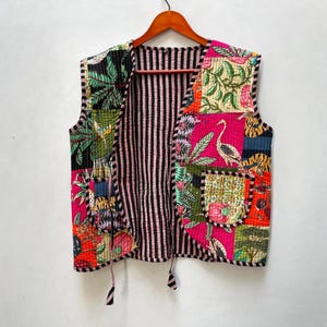 Handmade Cotton Quilted Vest: Patchwork Indian Jacket, Gift For Her