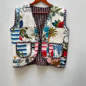 Handmade Cotton Patchwork Quilted Vest, Boho Sleeveless Jacket, Gift For Her