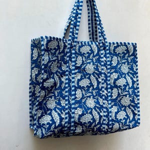 Block Print Large Tote Bag: Quilted Weekender Reversible Shopping Travel Jola Bag