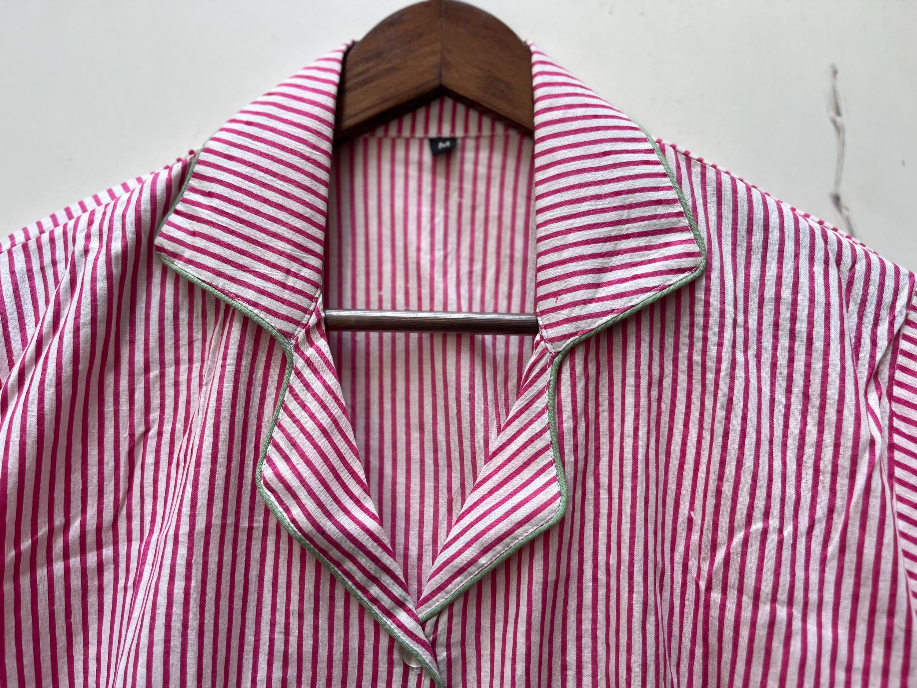Handmade Striped Cotton Pajama Set, Indian Night Wear