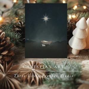 "Weihnachtskarten ""The Lord is Come"" | Geschenk Geschenk Jesuskind in der Krippe Krippe Stern. Christliche LDS Malerei
