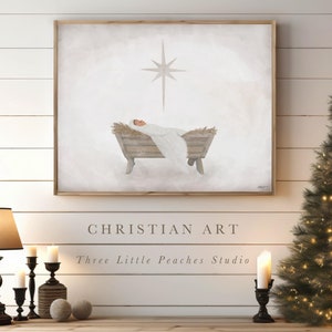 La lumière du monde | Impression Fine Art Carte de Noël cadeau représentant l'enfant Jésus dans la crèche. Société de Secours Minimal de la Nativité SDJ