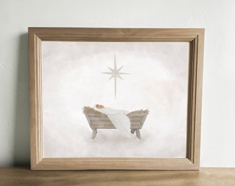 Christmas card gift present "The Light of the World Nativity. Baby Jesus in the manger. Digital Download Printable LDS Art illustration