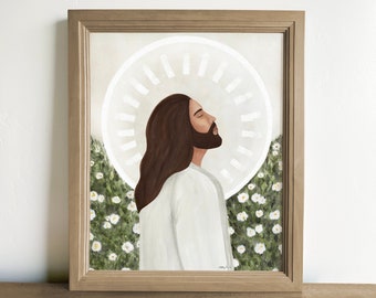 Peace | Printable Digital Download Illustration Art of Jesus Christ Floral Daisy LDS Christian Religious Art Farmhouse Decor Savior Redeemer