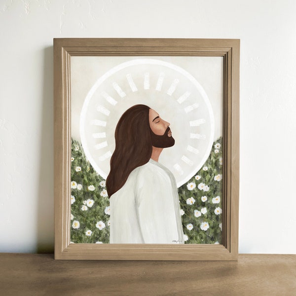 Peace | Printable Digital Download Illustration Art of Jesus Christ Floral Daisy LDS Christian Religious Art Farmhouse Decor Savior Redeemer