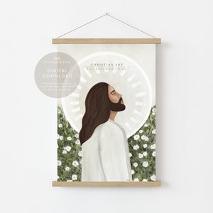 Peace | Printable Digital Download Illustration Art of Jesus Christ Floral Daisy LDS Christian Religious Art Farmhouse Decor Savior Redeemer