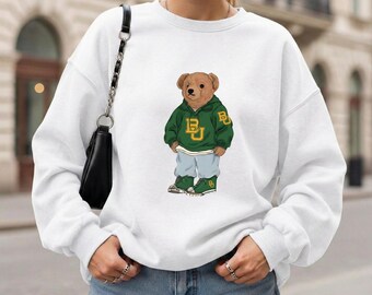 Personalized College Polo Bear Sweatshirt, Custom Team Football Shirt, Game Day Outfit, Alumni Gift