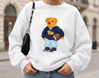 Personalized College Teddy Bear Sweatshirt, Custom Team Football Shirt, Game Day Outfit, Alumni Gift
