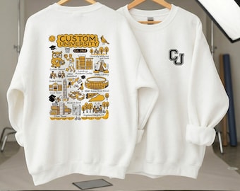 Custom College Hand Sketched Graphic Hoodie, Personalized University Shirt