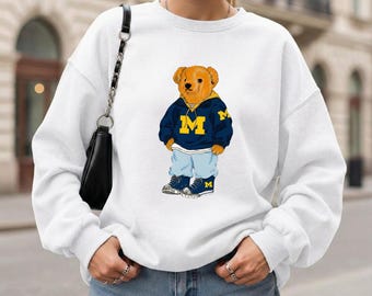 Personalized College Bear Sweatshirt, Custom Team Football Graphic Shirt, Game Day Outfit, Alumni Gift
