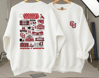 Custom College Hand Sketched Graphic Shirt, Personalized University Sweatshirt, Graduation Shirt Gift