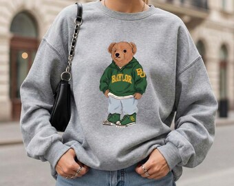 Personalized College Polo Bear Sweatshirt, Custom Team Football Shirt, Game Day Outfit, Alumni Gift