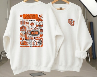 Custom College Hand Sketched Graphic T-Shirt, Personalized University Sweatshirt
