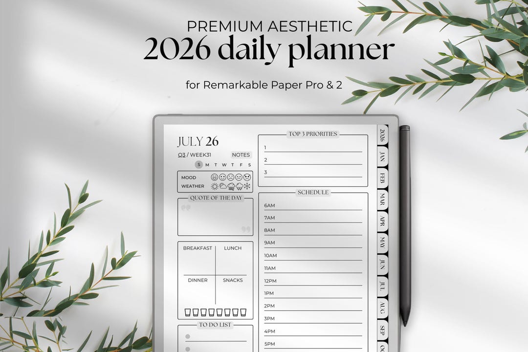 2026 Daily Planner for Remarkable Paper Pro & 2 (digital Download ...