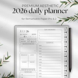 Agenda giornaliera 2026 per Remarkable Paper Pro e 2 (download digitale) - agenda minimale, elegante, sofisticata ed esteticamente completa di collegamenti ipertestuali