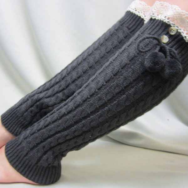 IRREGULAR Iperfections  pom pom cable knit leg warmers great look legwarmers womens Catherine Cole Studio All Sales Final