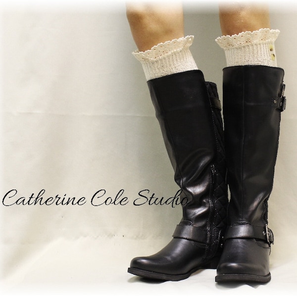 Lace boot socks womens boot socks boot socks tall boot socks knee socks tall lace socks buttons SWISS LACE ivory Catherine Cole Studio BKS9