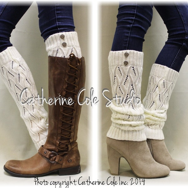 Leg warmers OPULENT ELEGANCE handmade knit legwarmers,  boots cuffs womens leg warmers, boot cuff sock  in Cream Catherine Cole Studio LW18