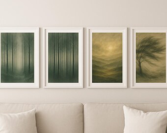 Misty Forest Print Set | Neutral Abstract Landscape (Digital Download)