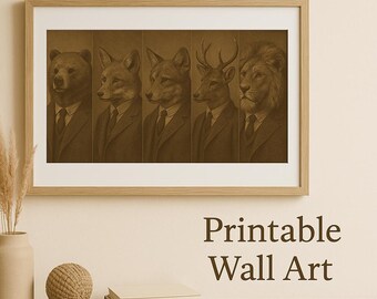Gentleman Animal Portrait Set | Sepia Vintage Printable Wall Art (PDF & JPG)