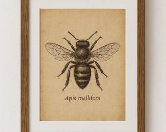 Vintage Honey Bee Print | Sepia Entomology Illustration (Digital Download)