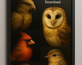 Set de láminas realistas de aves – 5 ilustraciones de fauna salvaje (Descarga digital)