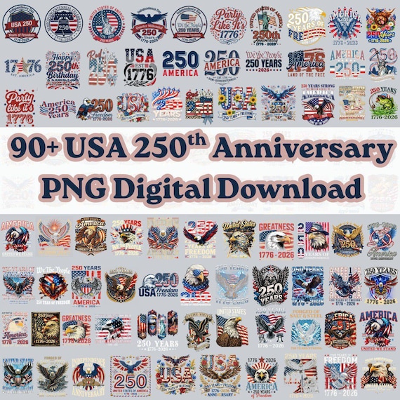 USA 250th Anniversary PNG Bundle, 4th of July 2026 Design, America 250 Years Clipart, Patriotic Eagle PNG, Independence Day Digital Download
