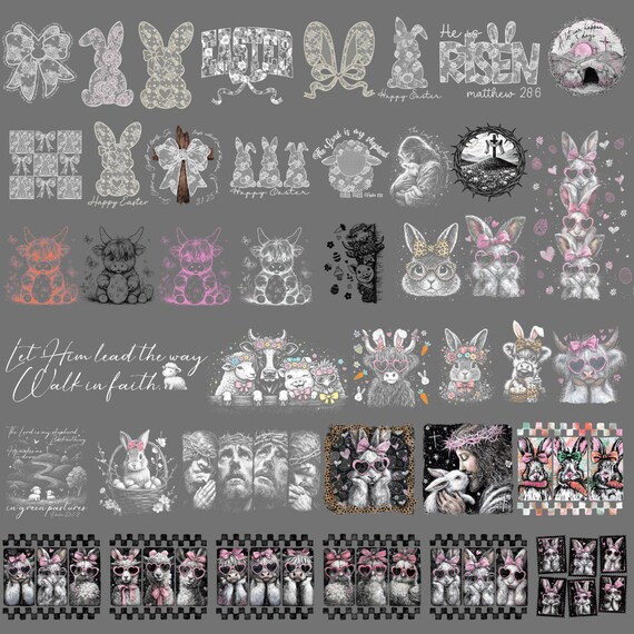 Preppy Easter PNG Bundle, Coquette Bunny PNG, He Is Risen Christian Designs, Cute Pastel Sublimation SVG