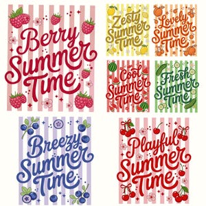 Summer Fruit PNG Bundle, Berry Zesty Cool Fresh Breezy Playful Summer Time Quotes, Sublimation PNG, High Resolution