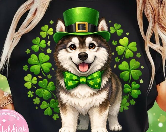 St Patricks Day Husky PNG, Siberian Husky Design, Cute Husky Mom Png, Husky Dog Holiday Tee, Saint Paddy Husky Mom Gift, Dog Lover Gift