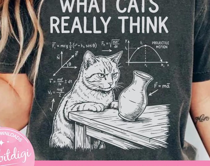 Cat Meme PNG: Funny Cat Physics Humor What Cats Really Think png Science Humor Digital Art (Digital Download)